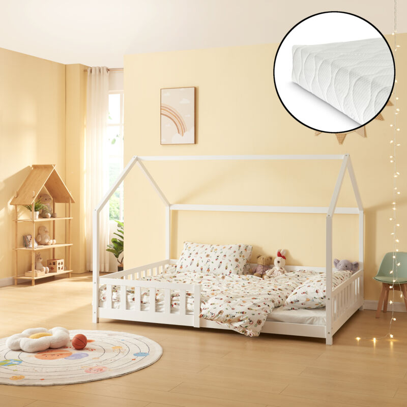 foto del prodotto  en.casa letto piazza e mezza hesel per cameretta forma di casetta con materasso 120 x 200 cm bianco