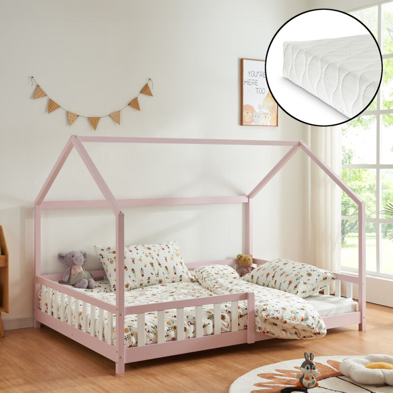 foto del prodotto  en.casa letto piazza e mezza hesel per cameretta forma di casetta con materasso 120 x 200 cm rosa
