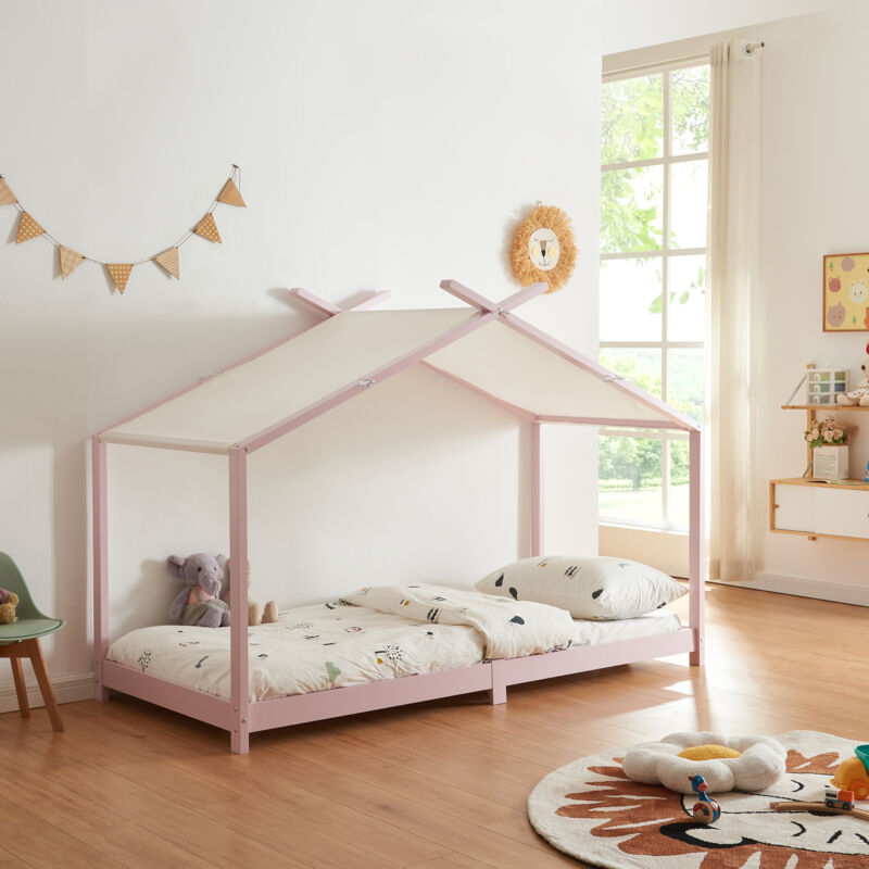 foto del prodotto  en.casa letto singolo brome per cameretta a forma di casetta zona di riposo 90x200 cm legno rosa