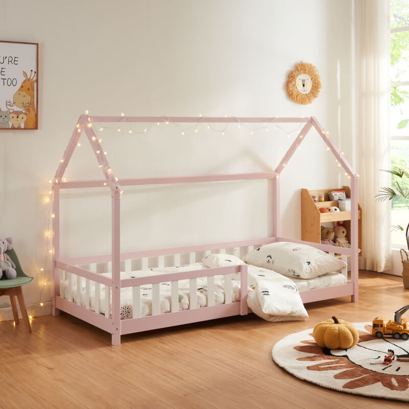 foto del prodotto  en.casa letto singolo hesel per cameretta a forma di casetta 90 x 200 cm rosa