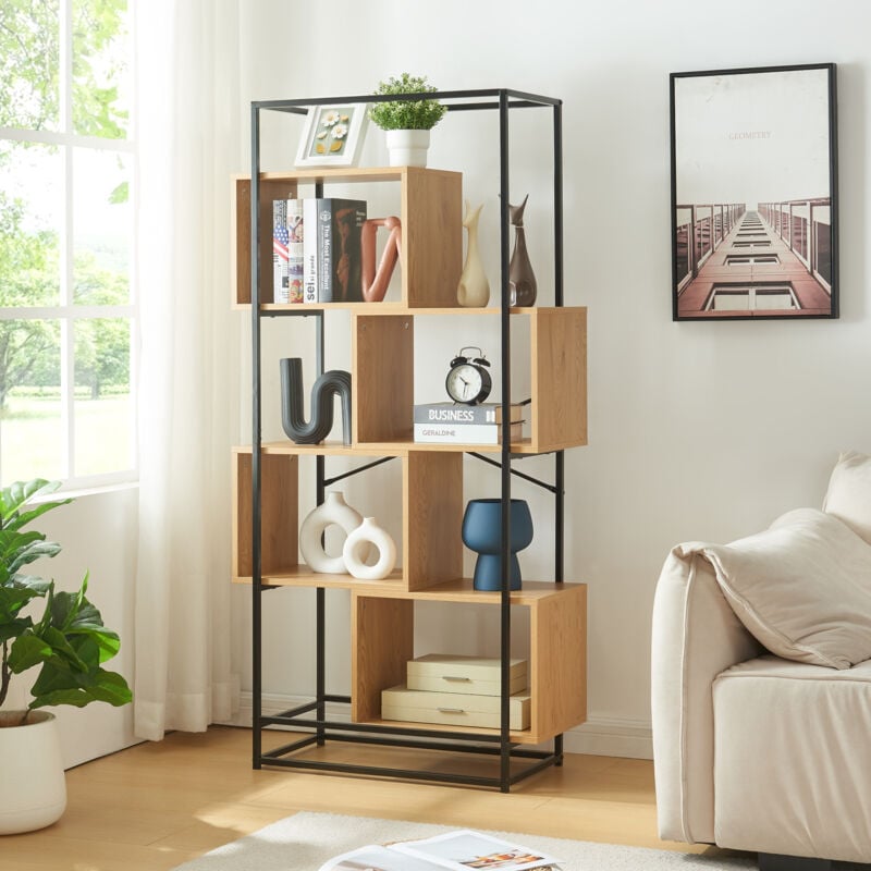 foto del prodotto  en.casa libreria rennebu con 4 scomparti aperti effetto rovere nero