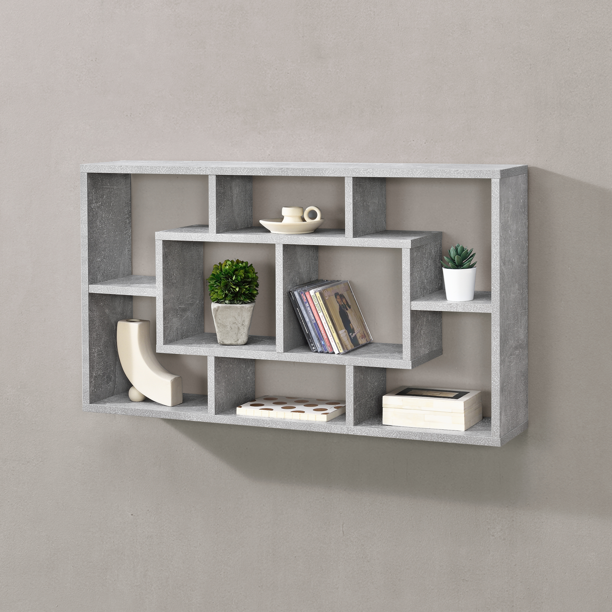 foto del prodotto  en.casa mensola da parete a forma rettangolare con 8 scomparti 85 x 16 x 48 cm scaffale pensile con ripiani portaoggetti libreria effetto