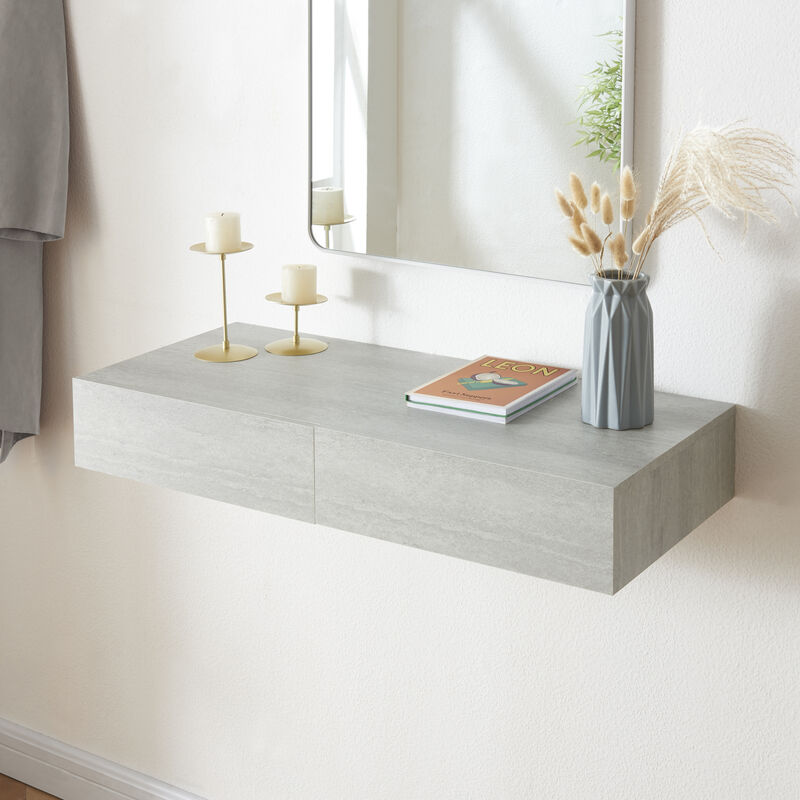 foto del prodotto  en.casa mensola karstula con 2 cassetti affiancati comodino sospeso 80 x 35 x 12 cm effetto cemento