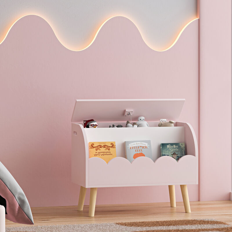 foto del prodotto  en.casa mobile contenitore vestnes portagiocattoli per cameretta con vano chiuso e aperto rosa bianco
