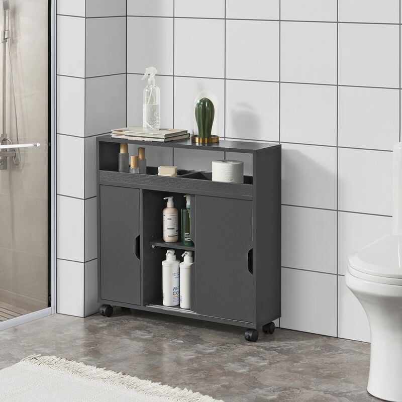 foto del prodotto  en.casa mobile da terra lumijoki con ante scorrevoli e 4 ruote 71x70x20 cm grigio scuro