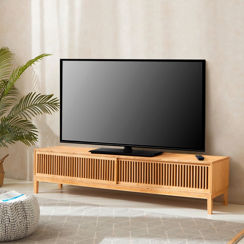 foto del prodotto  en.casa mobile porta tv videb k in bamb con 2 ante scorrevoli 140 x 40 x 38 cm
