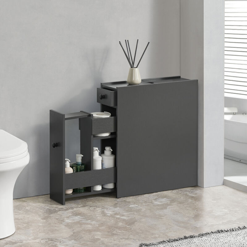 foto del prodotto  en.casa mobile salvaspazio kihni da terra con cassetti e scomparti estraibili per bagno cucina grigio scuro