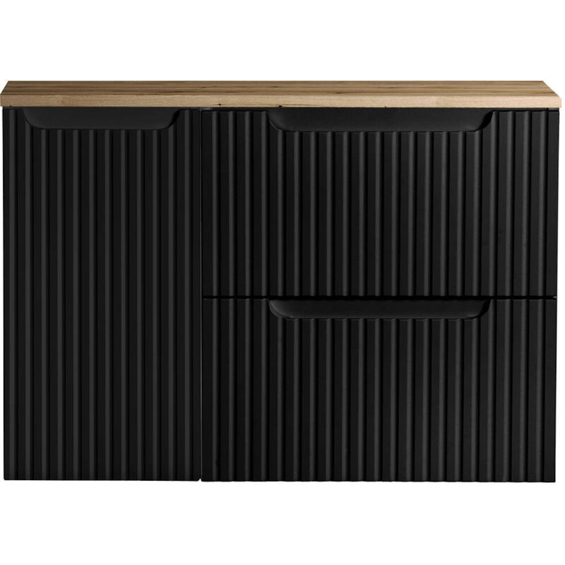 foto del prodotto  en.casa mobile sottolavabo da parete newport con 2 cassetti e armadietto 80 x 60 x 40 cm nero effetto rovere
