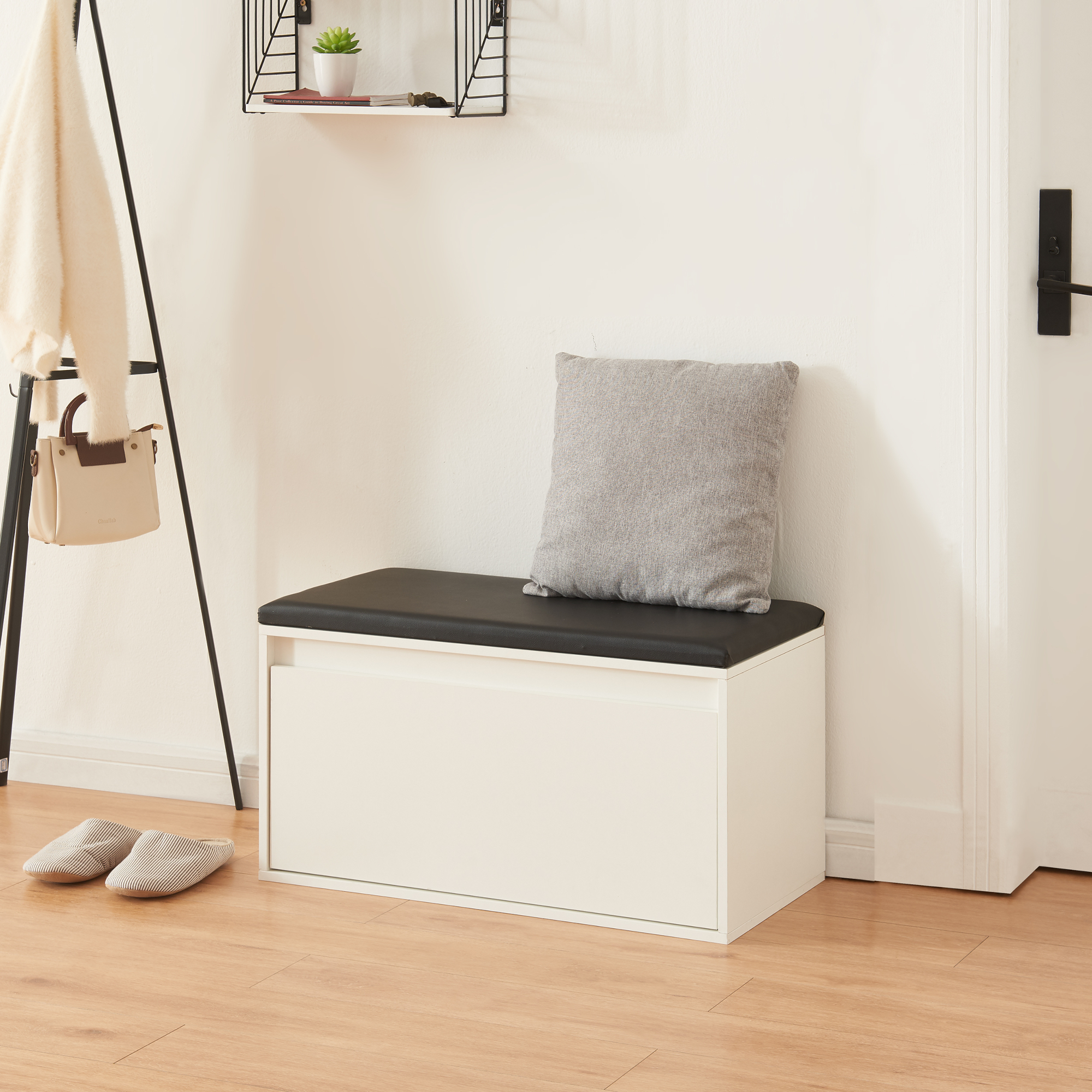 foto del prodotto  en.casa panchina portascarpe degerfors con cassetto 80x39x45 cm bianco nero