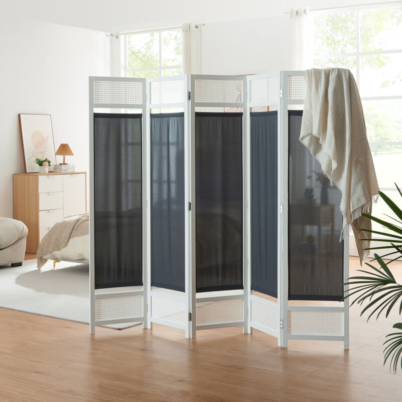 foto del prodotto  en.casa paravento pieghevole dorotea per interni separ a 5 pannelli 200 x 170 cm bianco grigio scuro