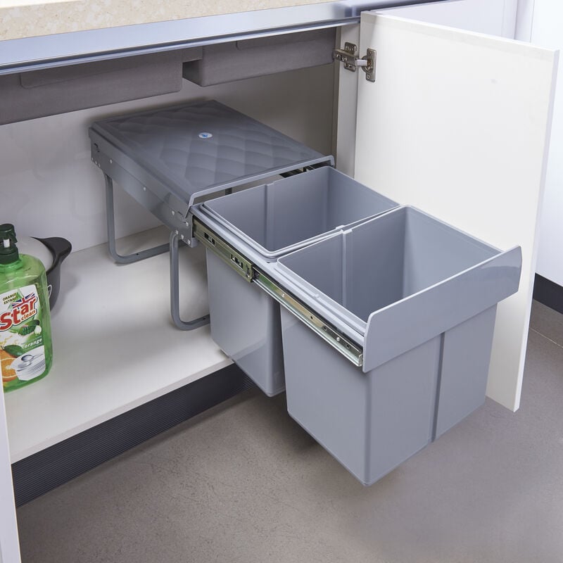 foto del prodotto  en.casa pattumiera estraibile froland con 2 bidoni sotto lavello 2x 15 l grigio