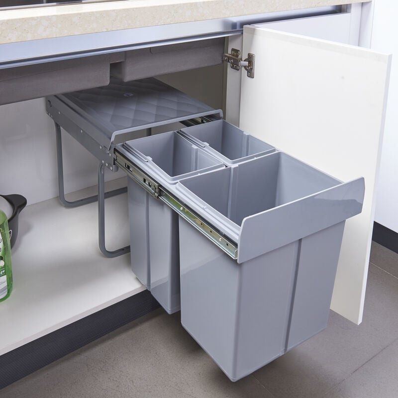 foto del prodotto  en.casa pattumiera estraibile froland con 3 bidoni sotto lavello 2x 10 l 1x 20 l grigio