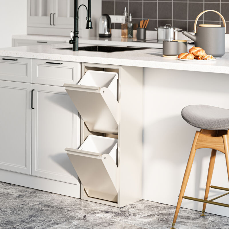 foto del prodotto  en.casa pattumiera sollentuna per raccolta differenziata con 2 scomparti ribaltabili cestini a 14l bianco pepe