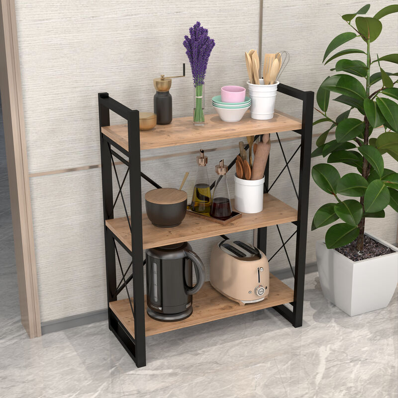 foto del prodotto  en.casa scaffale a terra sk rping axlxp 90 x 65 x 30 cm libreria con 3 ripiani mobile espositore con telaio in metallo nero color legno