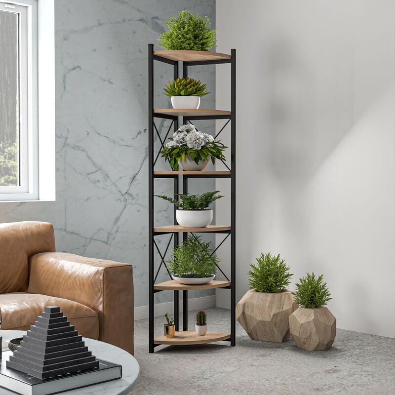 foto del prodotto  en.casa scaffale angolare ulfborg axlxp 160 x 30 x 30 cm portapiante mobile espositore a 6 ripiani nero color legno