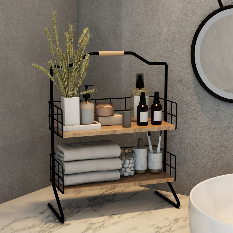 foto del prodotto  en.casa scaffale autoportante sallingsund organizzatore decorativa in metallo con 2 ripiani in mdf portaoggetti per bagno cucina nero 