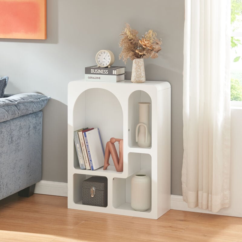 foto del prodotto  en.casa scaffale basso v g con 4 scomparti geometrici 80x60x24 cm bianco