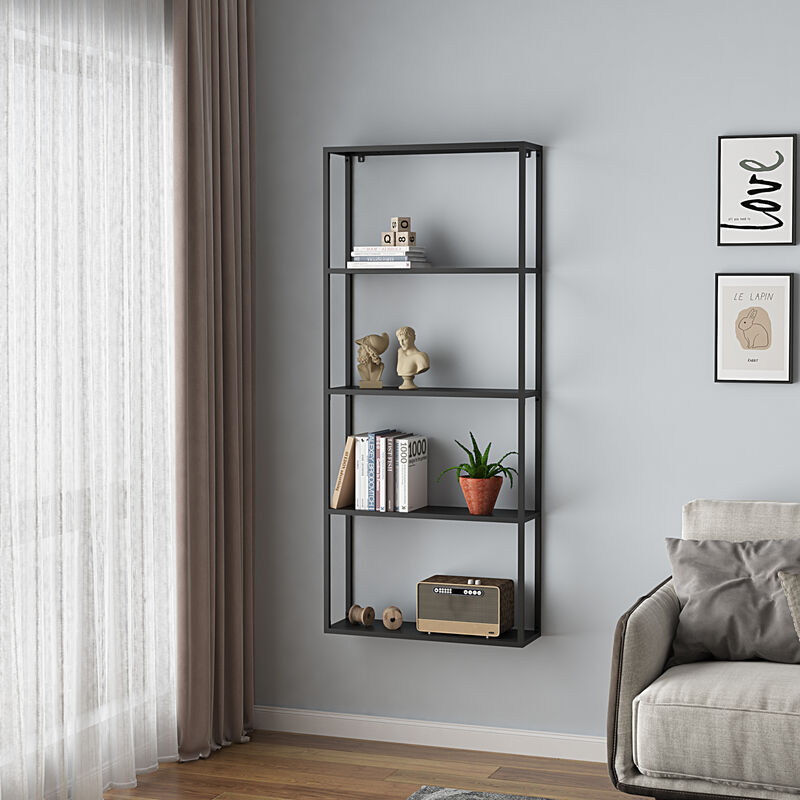 foto del prodotto  en.casa scaffale da parete j mij rvi in acciaio con scomparti aperti 140 x 60 x 18 cm nero, opaco