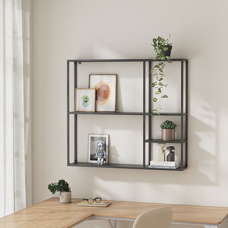 foto del prodotto  en.casa scaffale da parete j mij rvi in acciaio con scomparti aperti 90 x 100 x 18 cm nero, opaco