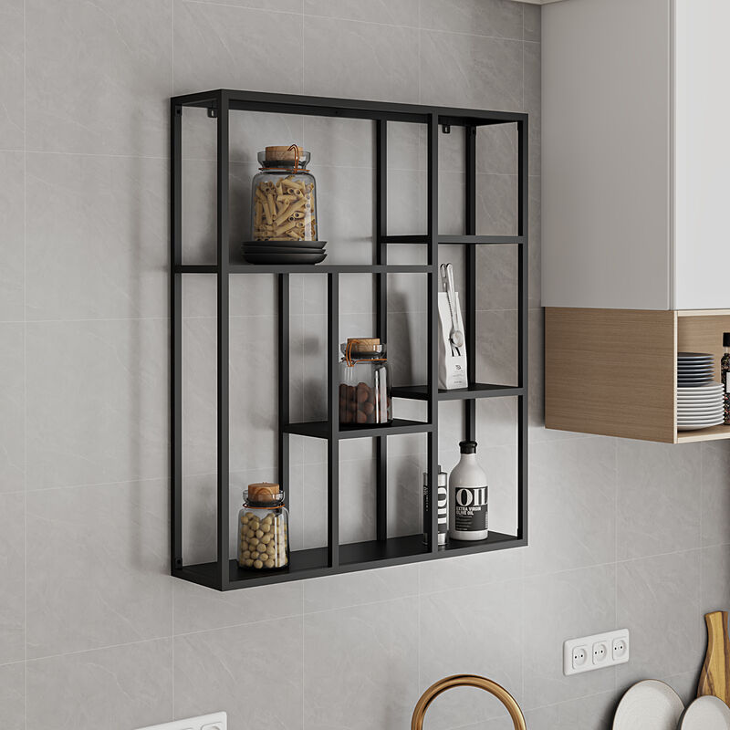 foto del prodotto  en.casa scaffale da parete j mij rvi in acciaio con scomparti aperti 90 x 75 x 18 cm nero, opaco