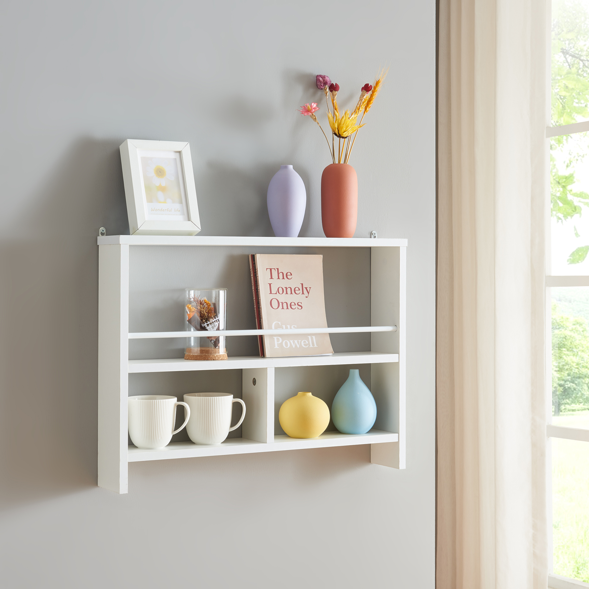 foto del prodotto  en.casa scaffale da parete pite con 3 scomparti 60x10,5x 45 cm bianco