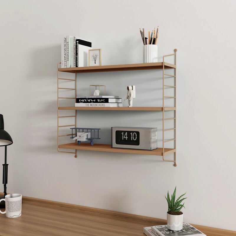 foto del prodotto  en.casa scaffale da parete str ngn s a 3 ripiani regolabili 50 x 60 x 15 cm acciaio marrone chiaro
