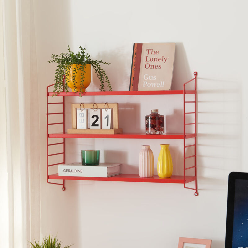 foto del prodotto  en.casa scaffale da parete str ngn s a 3 ripiani regolabili 50 x 60 x 15 cm acciaio rosso