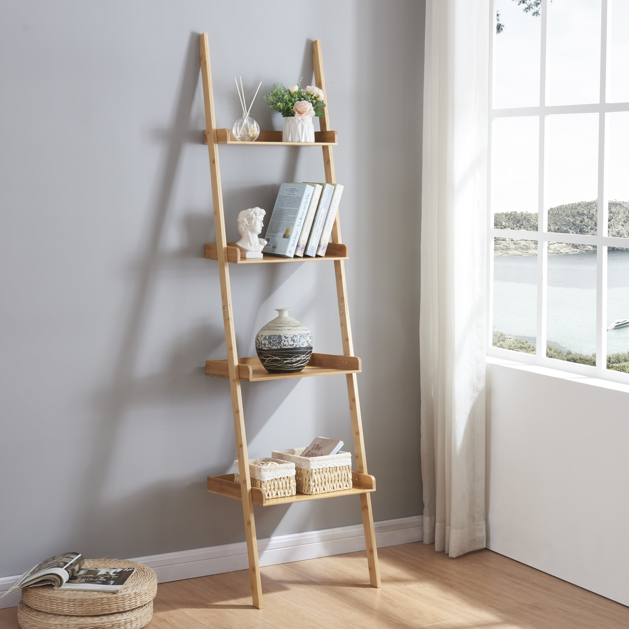 foto del prodotto  en.casa scaffale da terra g inge a forma di scaletta 176 x 44 cm bamb naturale