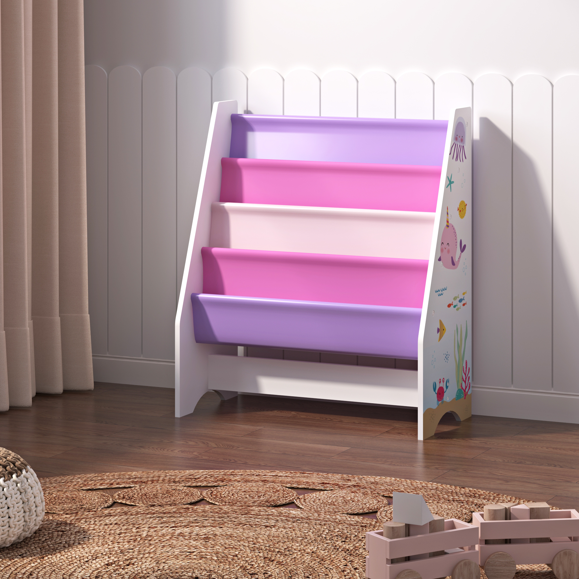 foto del prodotto  en.casa scaffale fisterra per cameretta con 4 contenitori a scaletta decorazione oceano