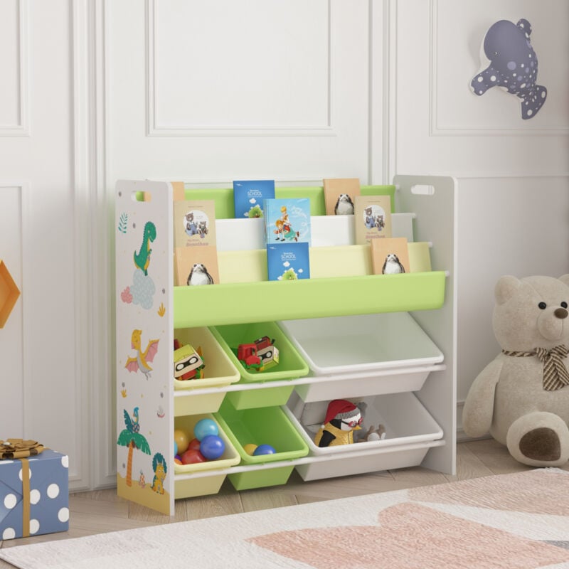 foto del prodotto  en.casa scaffale per cameretta r d y mobile porta giochi 78x86x27 cm decorazione dinosauro