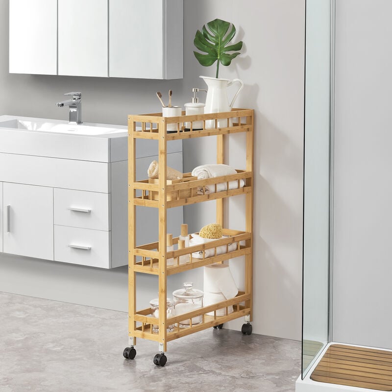 foto del prodotto  en.casa scaffale stretto a rotelle pyh joki con 4 ripiani in bamb per cucina bagno color naturale