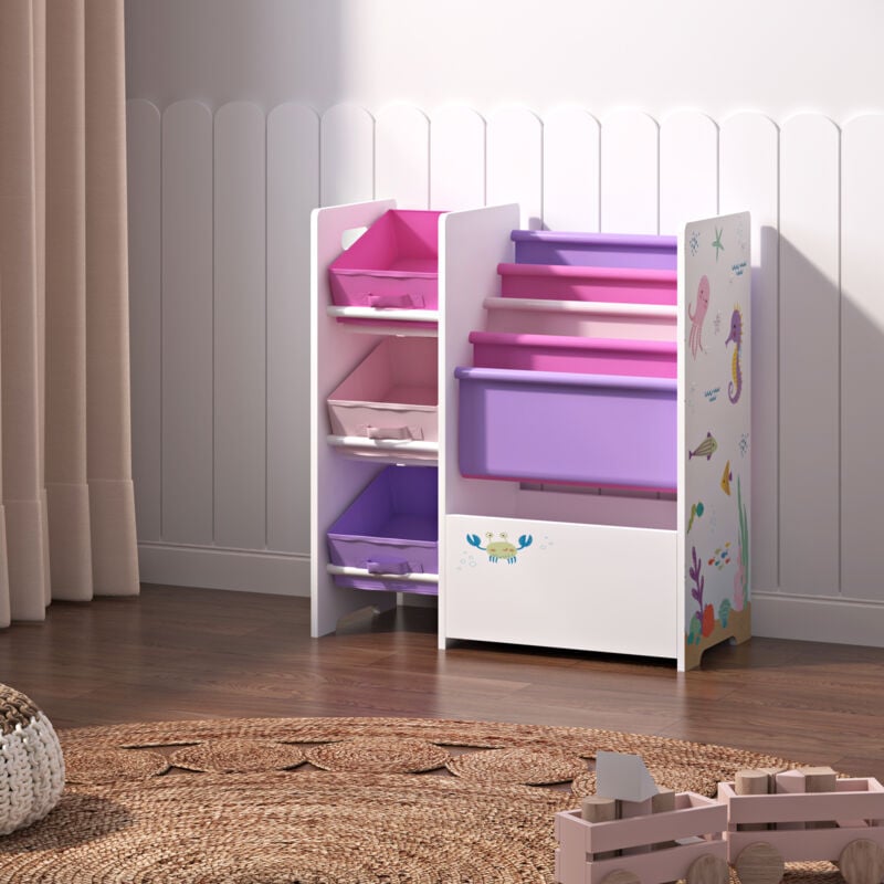 foto del prodotto  en.casa scaffale vimianzo per cameretta con cassetti pieghevoli e contenitori libri decorazione oceano