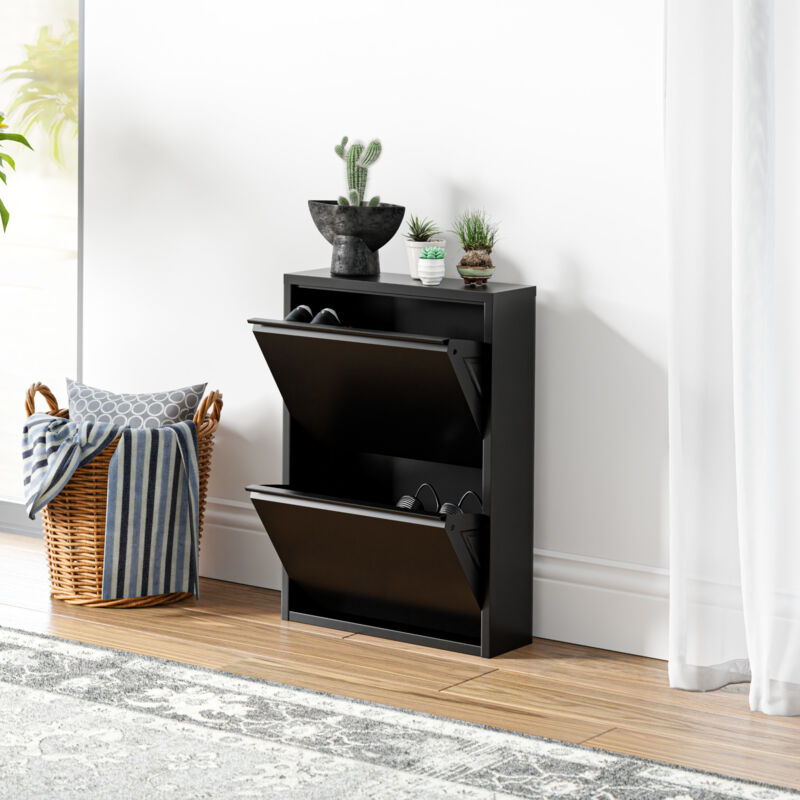 foto del prodotto  en.casa scarpiera sokndal con 2 contenitori ribaltabili portascarpe in metallo nero