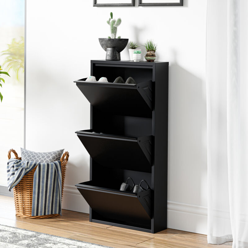 foto del prodotto  en.casa scarpiera sokndal con 3 contenitori ribaltabili portascarpe in metallo nero