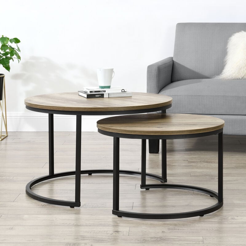 foto del prodotto  en.casa set christchurch 2 tavolini sovrapponbili con piani rotondi effetto legno scuro