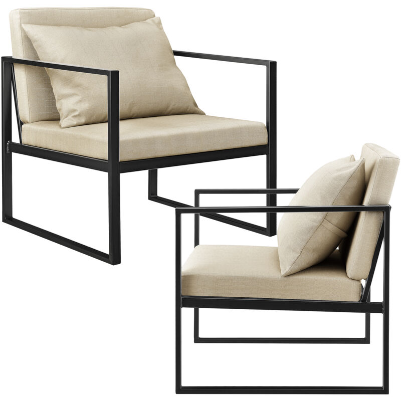 foto del prodotto  en.casa set di 2 poltrone con telaio in ferro schienale sedile e cuscino imbottiti beige