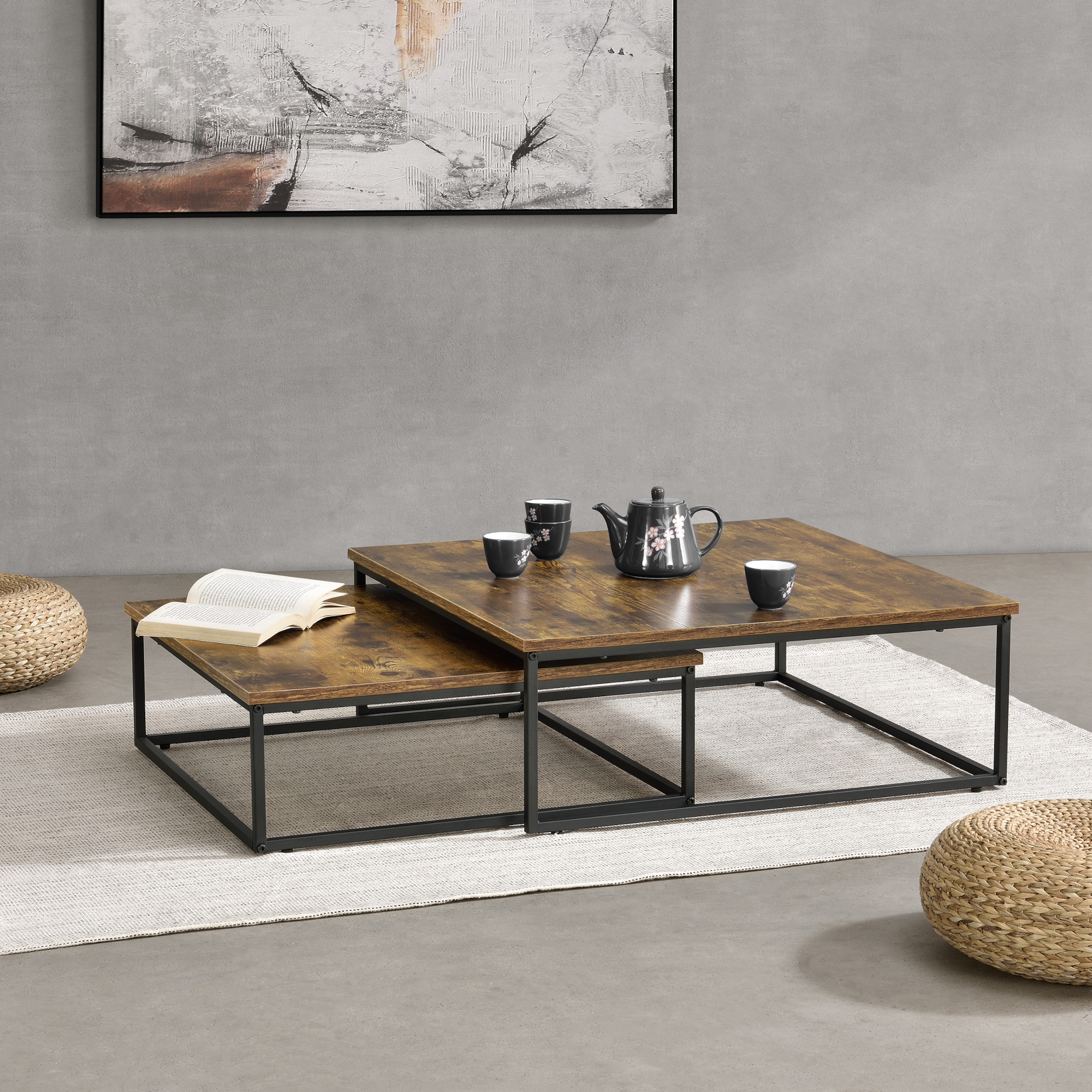 foto del prodotto  en.casa set di 2 tavolini bassi sovrapponibili haninge color legno scuro