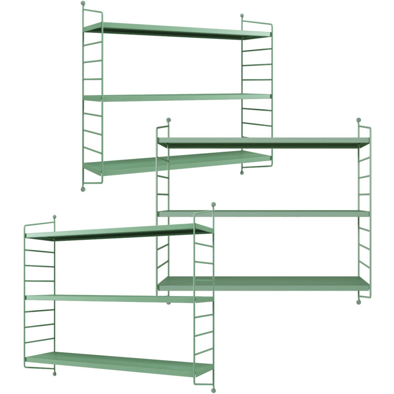 foto del prodotto  en.casa set di 3 scaffali da parete str ngn s a 3 ripiani regolabili 50 x 60 x 15 cm acciaio verde pastello