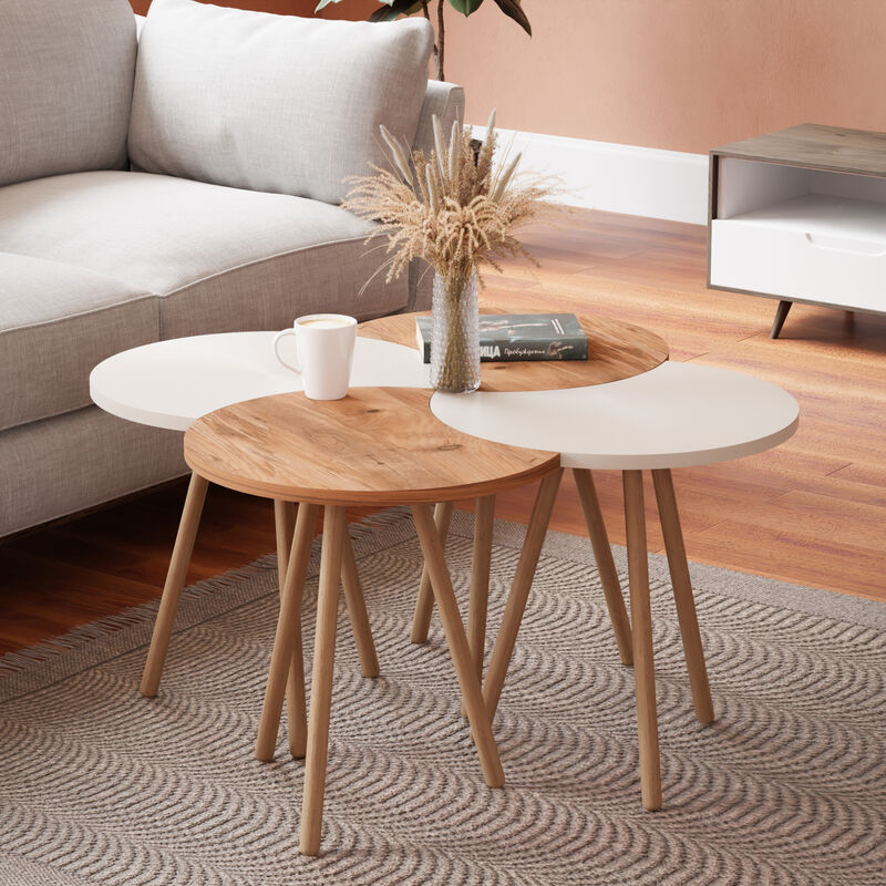 foto del prodotto  en.casa set di 4 tavolini componibili h jer tavolino basso 4 in1 bianco effetto legno