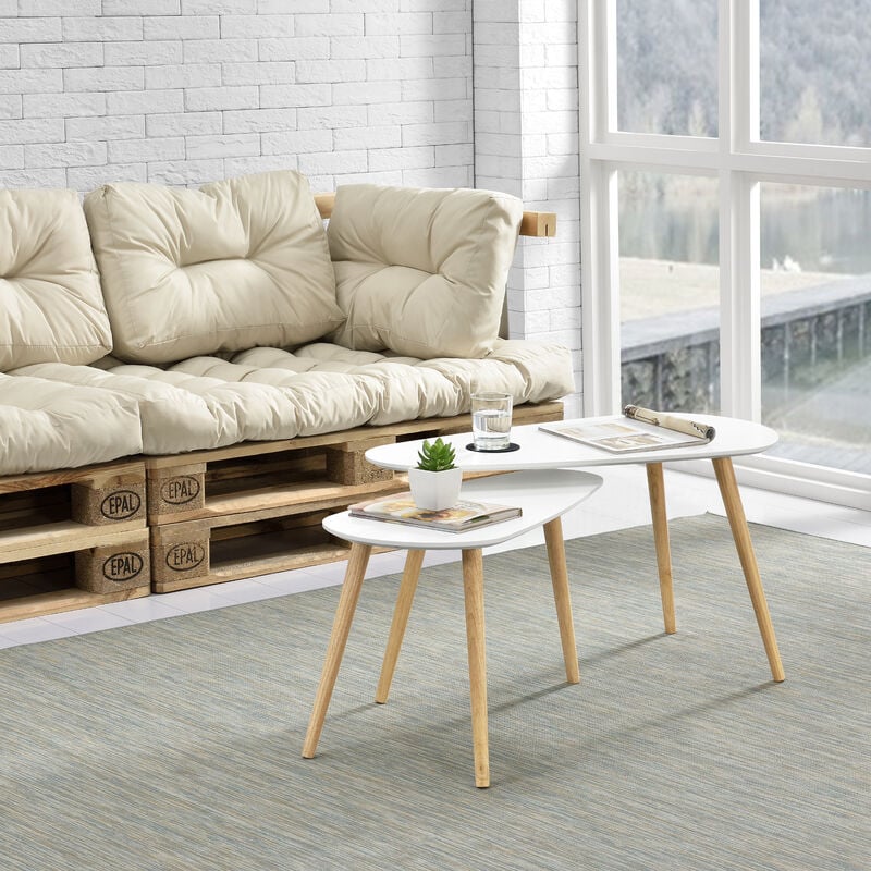 foto del prodotto  en.casa set langesund 2 tavolini sovrapponibili piano triangolare bianco e gambe in legno naturale