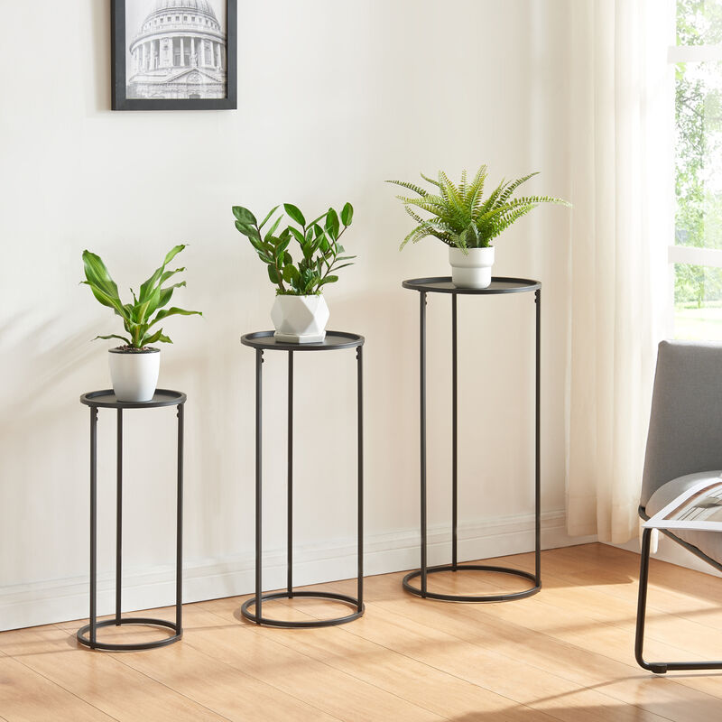 foto del prodotto  en.casa set nesodden di 3 consolle portavasi con piano rotondo dimensioni diverse metallo nero