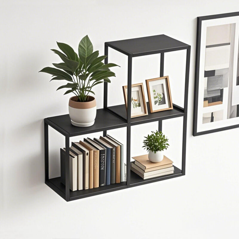 foto del prodotto  en.casa set nostened di 3 mensole da muro 28 x 28 x 20 cm in acciaio nero