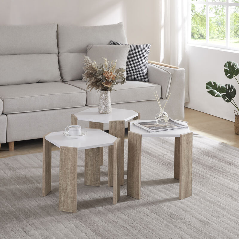 foto del prodotto  en.casa set rantasalmi di 3 tavolini bassi in altezze diverse bianco effetto rovere