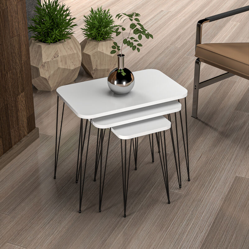 foto del prodotto  en.casa set rudk bing 3 tavolini sovrapponibili gambe a forcina e piano quadrato bianco
