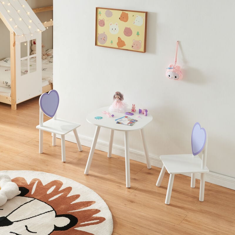 foto del prodotto  en.casa set siljan tavolo e 2 sedie per bimbi bianco viola