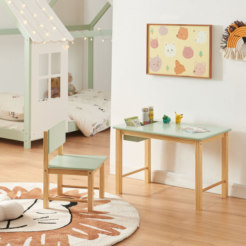 foto del prodotto  en.casa set skj k tavolo e sedia per bimbi legno naturale menta verde