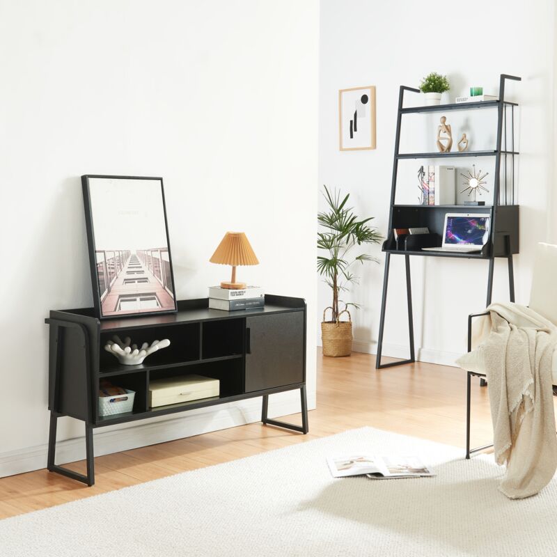 foto del prodotto  en.casa set storfjord composto di scrivania con ripiani in alto mobile tv nero