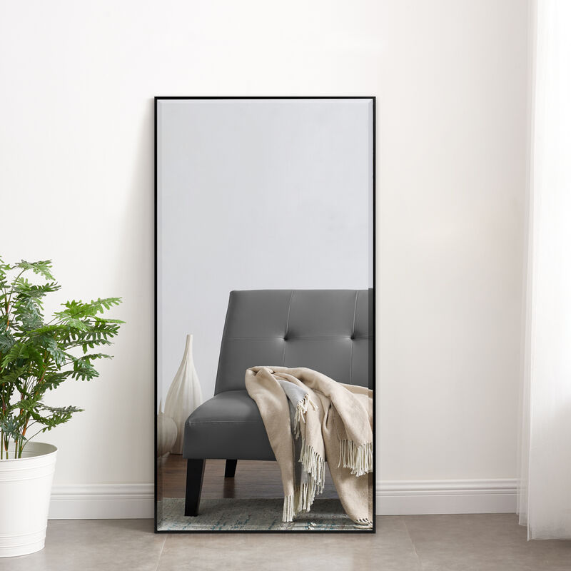 foto del prodotto  en.casa specchio da parete novoli a taglio sfaccettato 50 x 100 cm nero