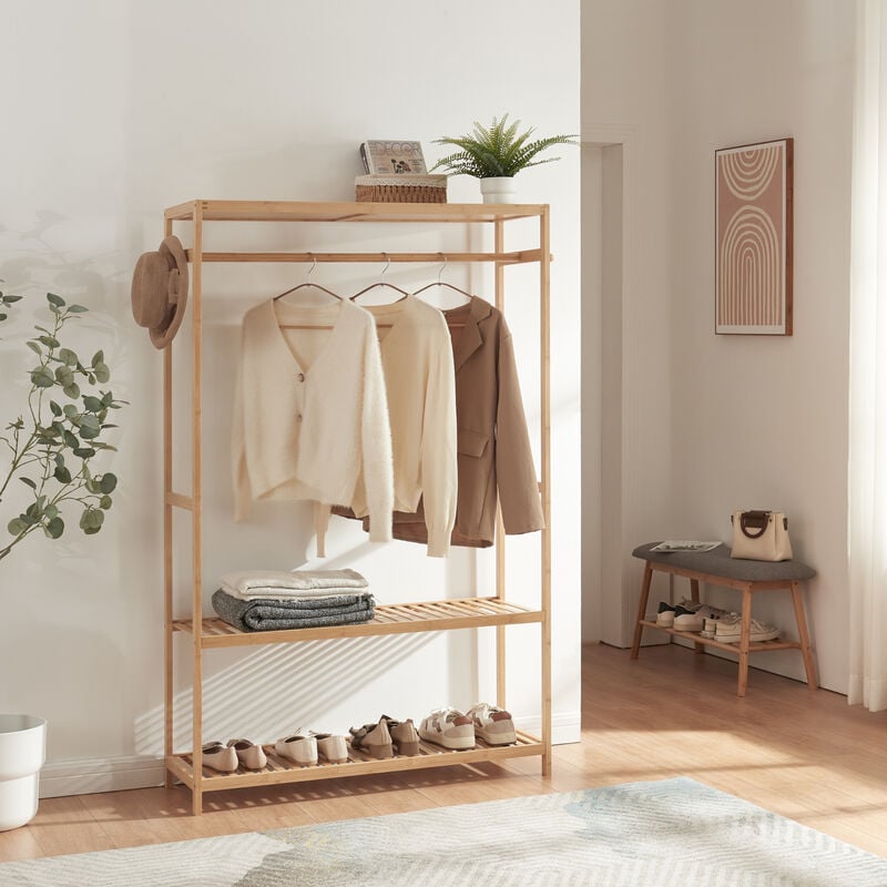 foto del prodotto  en.casa stand appendiabiti her y armadio aperto per guardaroba 165 x 100 x 35 cm bamb naturale