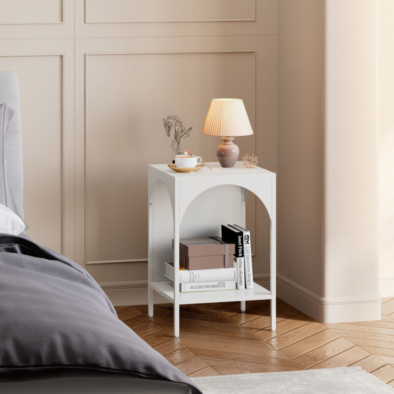 foto del prodotto  en.casa tavolino akaa con scomparto aperto arcuato 52 x 35 x 35 cm bianco